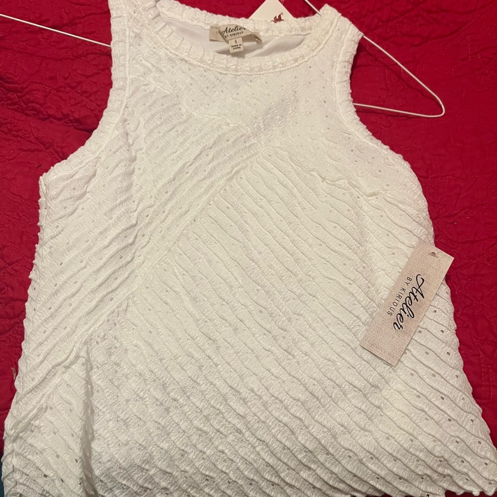 Atelier Sona White Ruched Sleeveless Tank Top